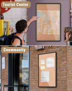 36"x24" Enclosed Bulletin Board, Lockable Weather-Resistant Aluminum Cork Noticeboard for School & Office, Black Frame w/Cork