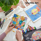 Shuttle Art 36 Colors Fabric Markers, Permanent Shirt Markers for Clothes Sneakers Jeans with 11 Stencils 1 Fabric Sheet, Fabric Pens for Kids Adult Painting Writing