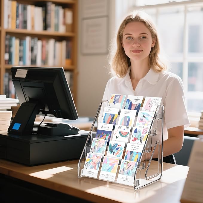 5 Tier Acrylic Card Display Stand, Clear Display for Greeting Cards, Sports Cards, Postcards, Stickers & Brochures (2 Pack)