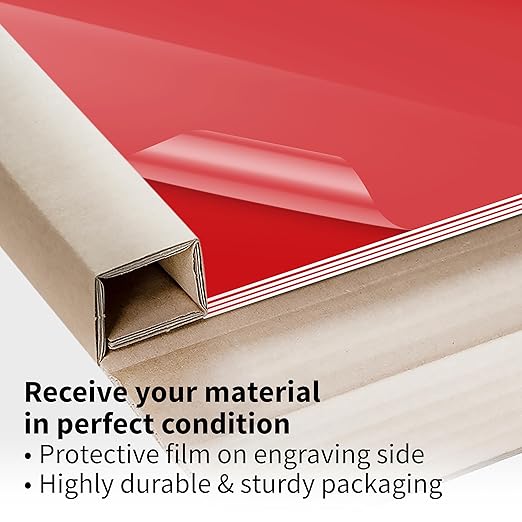 Trotec TroLase | 12"x12"x1/16", 8 Pcs | Gloss Red/White | 2 Ply | Modified Acrylic | Laser Engraving Double Color Plastic Sheet | Engraving Blanks for Laser, Saw, Guillotine | Made in USA
