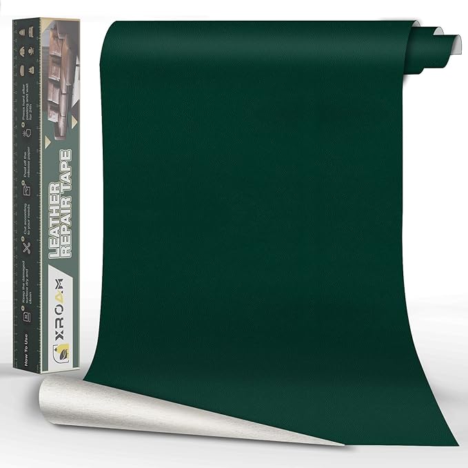 Leather Repair Tape, 16x40 inch Leather Patches for Furniture, Self Adhesive Leather Repair Patch for Sofas, Couches, Leather Covers, Seats, Chairs, Vinyl Repair Tape Green-Fine Grain