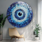 My Photostation.com 24''(60cm) Diameter Blue Mosaic Evil Eye Round Glass Wall Art Tempered Glass Printing Wall Decor Large Wall Art Wall Hangings