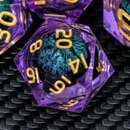 ARUOHHA Dragon Eye DND Dice, Purple Green Resin Sharp Edged Dice Set RPG Role Playing Game, Liquid Core Polyhedral D and D Dice Set D20 D12 D10 D8 D6 D4