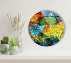 My Photostation.com 24''(60cm) Diameter Stained Yellow Round Glass Wall Art Tempered Glass Printing Wall Decor Large Wall Art Wall Hangings