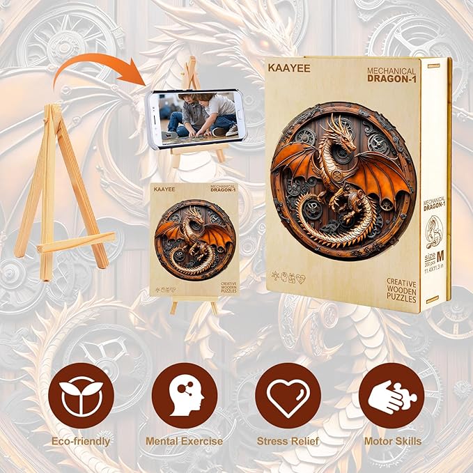 Wooden Puzzles for Adults, 3D Vision Effect Mechanical Dragon Wooden Jigsaw Puzzles 550 PCS Unique Shape Advanced Wood Puzzle Adult, Flat Puzzle Birthday Gifts Family Game (XL-17.3 * 17.2in)