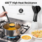 Silicone Kitchen Cooking Utensil Set: U-Taste High Heat Resistant 13.6in Long Kitchen Gadgets, BPA Free Non Stick Rubber Cook Accessories For Stir Frying, Serving, Basting, Mixing (5 Pieces, Black)