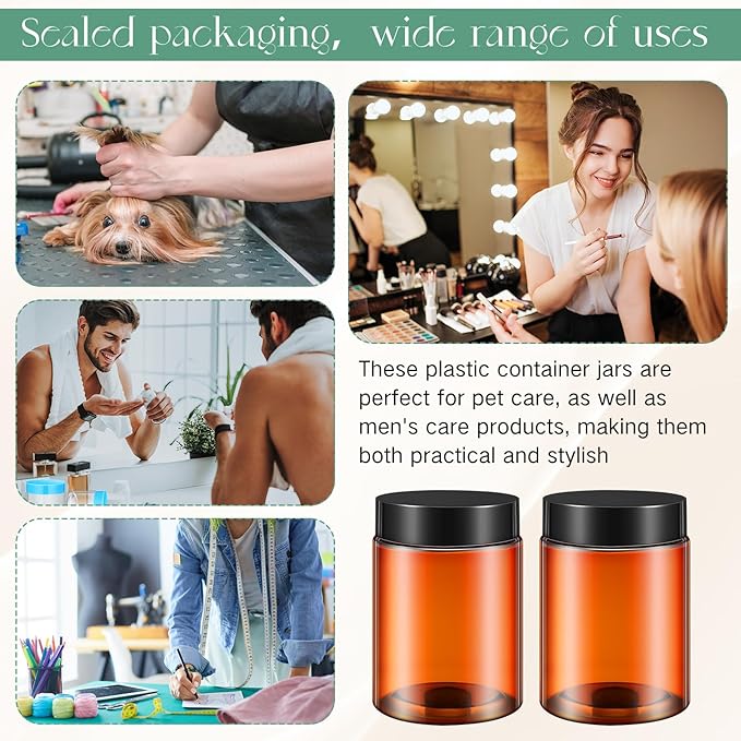 SATINIOR 12 Pack 10 oz Plastic Container Jars with Lids Round Clear Travel Cosmetic Container Slime Jars for Toiletries, Lotion, Cream, Ointments, Makeup, Rhinestone, Samples, Kitchen Storage(Amber)