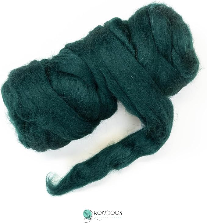 Colored Natural Wool roving, 8 OZ. Best Wool for Needle Felting, Wet Felting, handcrafts and Spinning. (English Green)