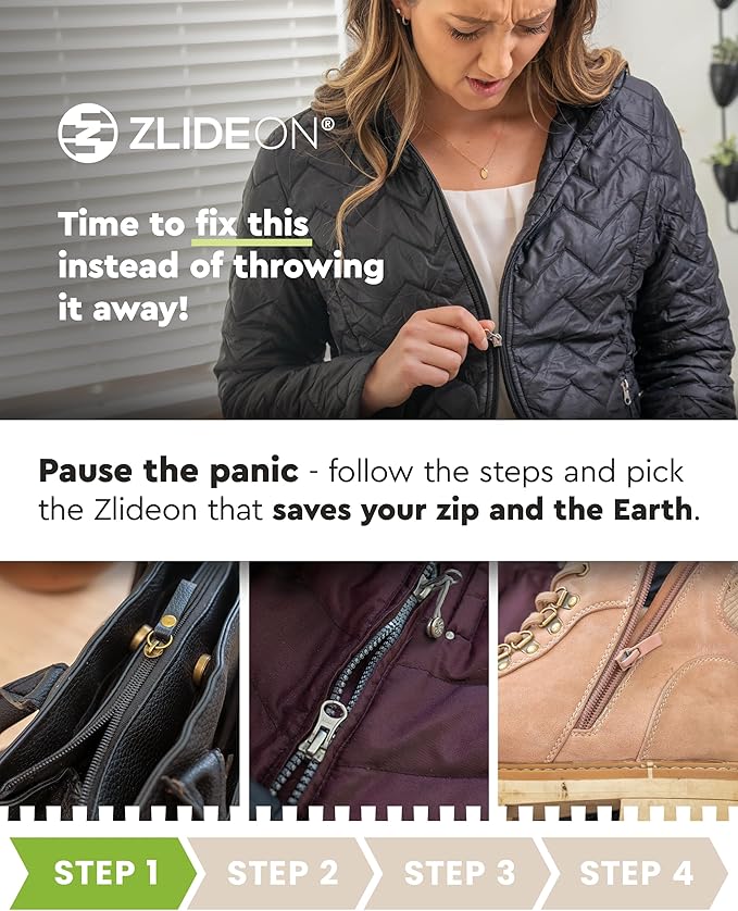 ZlideOn Zipper Pull Replacement - 7pcs, Black, Large - Instant Zipper Replacement Slider Multipack
