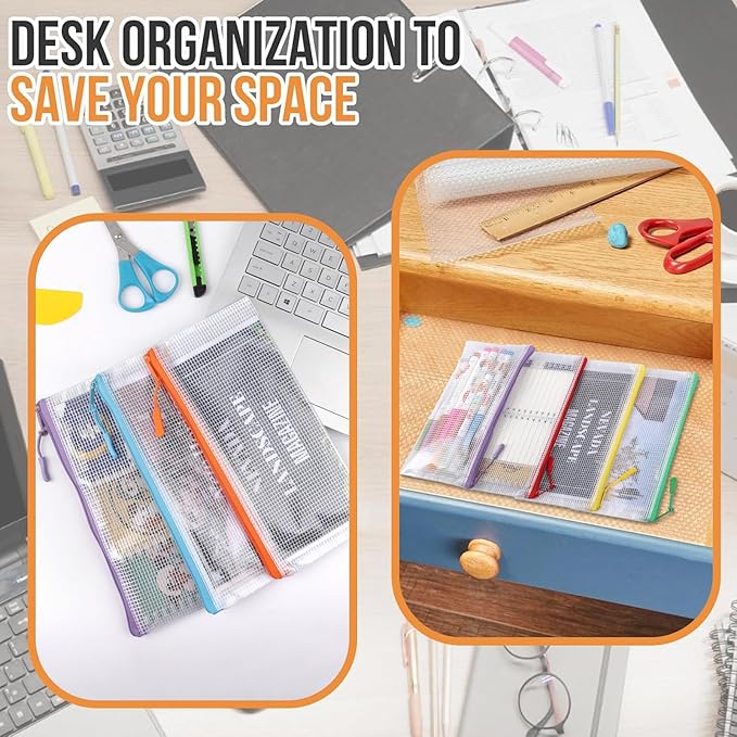24pcs Mesh Zipper Pouch Bags 9.3 x 4.7 Inches, 8 Color Small Clear Pouches Bulk, Travel Cosmetics Organization, Classroom and Office Supplies