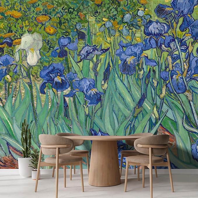 wall26 Wall Sticker/Wall Mural Irises by Vincent Van Gogh Dutch Impressionism, Not Peel and Stick, Non-Woven Wallpaper Decorative for Bedroom, Living Room, Office - 108x168 inches