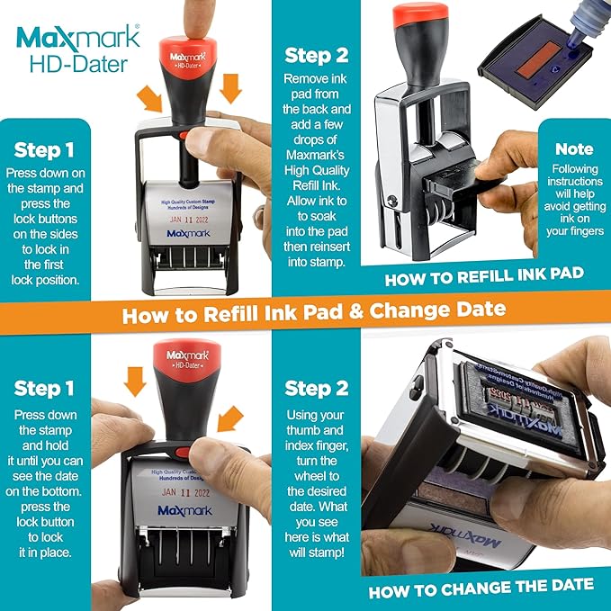 MaxMark Heavy Duty Self Inking Date Stamp with Phrase Posted - Red Ink