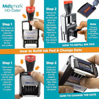 MaxMark Heavy Duty Self Inking Date Stamp with Phrase Emailed - 2 Color Blue/Red Ink