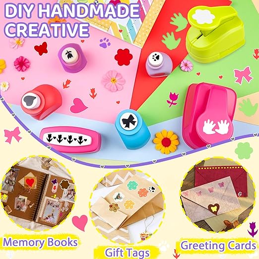 Creative Kids DIY Puncher Craft Set, Paper Hole Punches for Kids, Craft Hole Punch Shapes Set, Shape Cutters for Crafts, Craft Scissors and Hole Punch Set Scrapbook Supplies