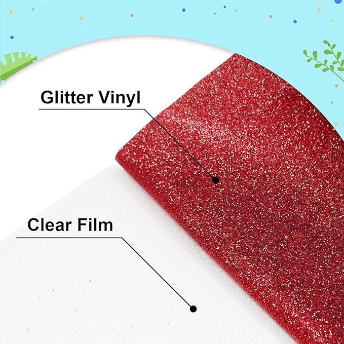 Red Glitter Heat Transfer Vinyl 12Inch*6FT Glitter Iron on Vinyl for T Shirts Easy to Cut and Weed Compatible with All Cutter Machines HTV Iron on Vinyl for Cricut(Red 12Inch*6FT)