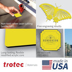 Trotec TroLase | 12"x12"x1/16", 8 Pcs | Yellow/Black | 2 Ply | Modified Acrylic | Laser Engraving Double Color Plastic Sheet | Engraving Blanks for Laser, Saw, Guillotine | Made in USA