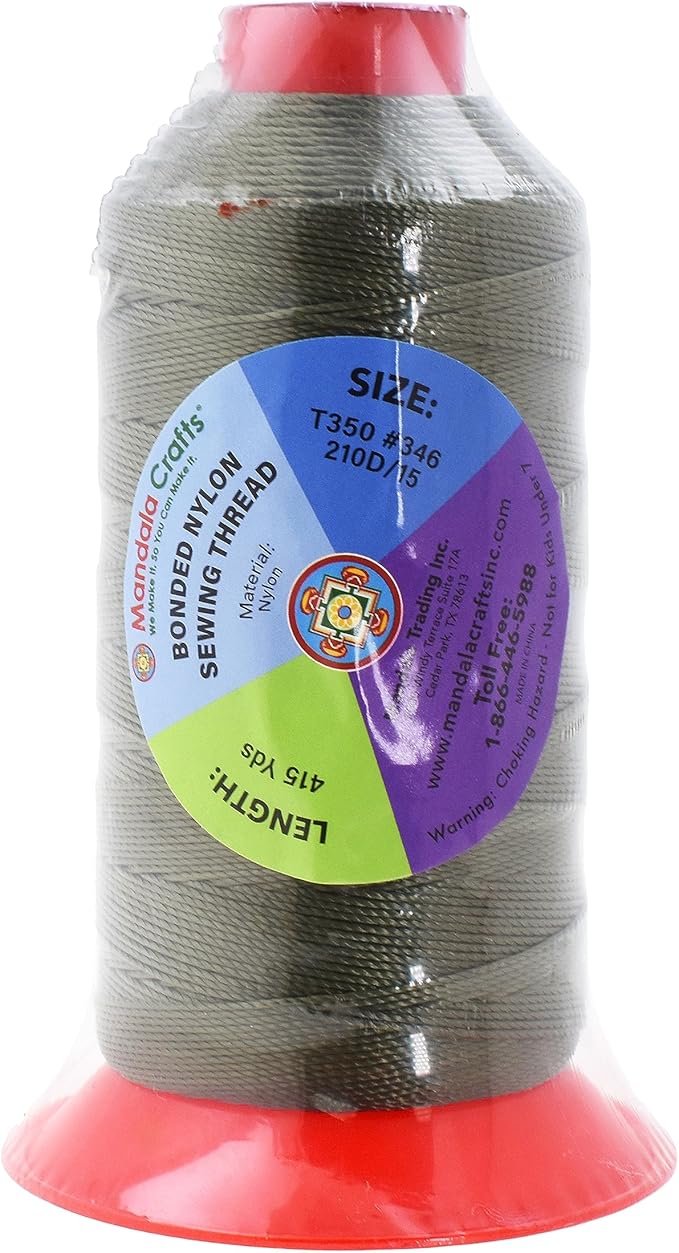 Mandala Crafts Bonded Nylon Thread - Olive Drab Heavy Duty Sewing Threads - 415 YDs Size 346 210D T350 Tex 350 for Leather, Jeans, Weaving, Outdoor, Marine, Upholstery