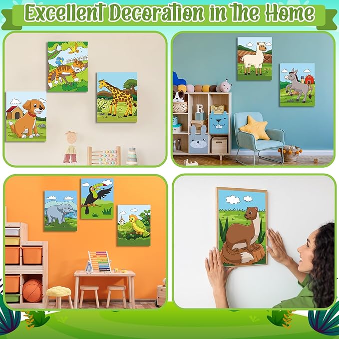 Zhanmai 12 Pack Pre Drawn Canvas for Painting Sip and Paint Kit 8" x 10" Paint Party Set Canvas Painting Pre Printed Canvases for Party Favor DIY Virtual Adult's Date Night(Cartoon Animals)
