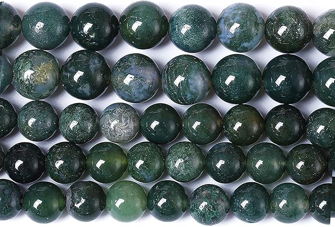 38PCS 10mm Natural Green Moss Agate Beads Gemstone Round Loose Spacer Beads for Jewelry Making DIY Bracelet Necklace Earrings 15" Inch