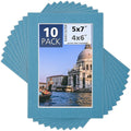 Mat Board Center, Pack of 10, 5x7 for 4x6 Dynamic Blue Color Mats - Bevel Cut, Acid Free, 4-ply Thickness, White Core - for Pictures, Photos, Framing
