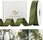 HUIHUANG Satin Ribbon 1 inch Moss Green Ribbon 50 Yards Double Face Silk Satin Ribbons for Crafts Christmas Tree Decor Gift Wrapping Bows Bridal Floral Bouquet Wedding Invitation Card Party Decor