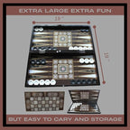 Park Oz Pearl Premium Turkish Backgammon and Checkers Set 19 Inch Handmade 2 in 1 Wooden Board Game with Glossy Finish Luxury Checkers and Dice Travel Friendly and Foldable