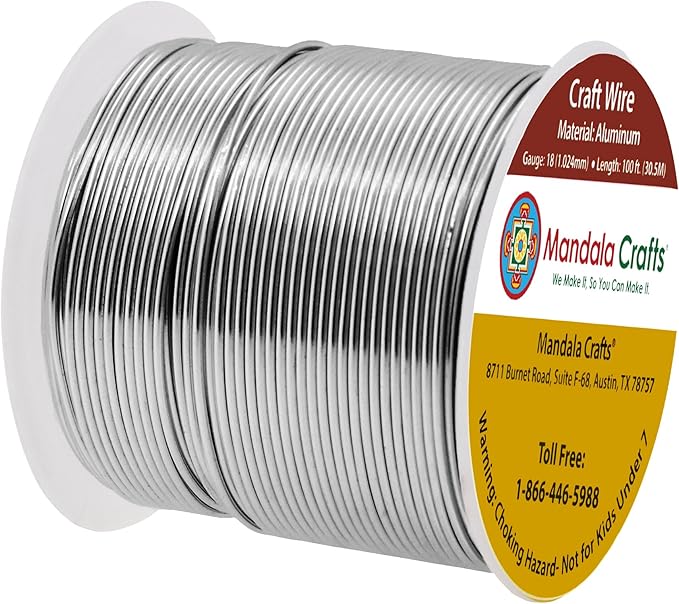 Mandala Crafts 18 Gauge Anodized Aluminum Craft Wire for Jewelry Making - 100 FT Colored Flexible Gray Wire - Bendable for Bonsai Armature Crafting Sculpting