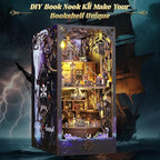 DIY Book Nook Kit Booknooks Bookshelf Insert Decor Miniature House Kits with Sensor Light 3D Puzzles Wooden Dollhouse Arts & Crafts for Adults/Teen Gifts (Aden)