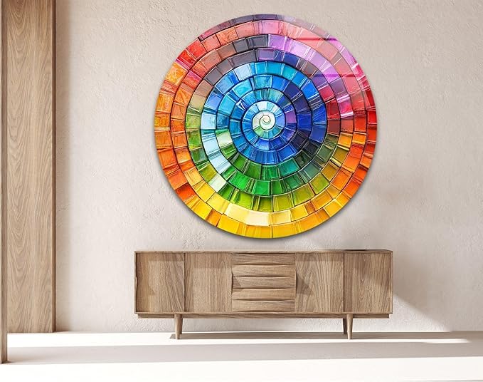 My Photostation.com 27.5''(70cm) Diameter Radiant Spiral Spectrum Round Glass Wall Art Tempered Glass Printing Wall Decor Large Wall Art Wall Hangings