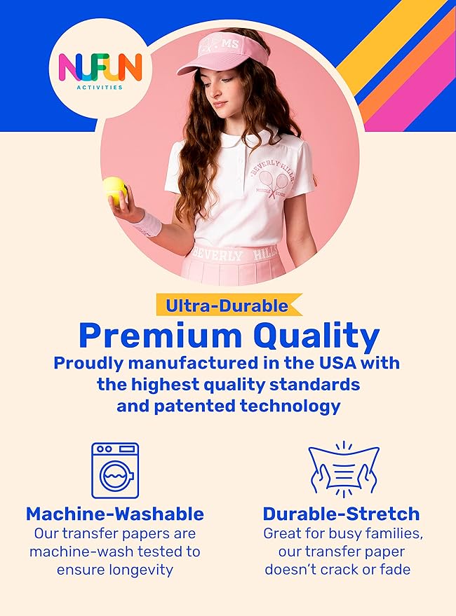 NuFun Activities Printable Iron-on Heat Transfer Paper for T Shirts, Light Fabrics, 500 Sheets 8.5 x 11 inch, Long Lasting, Durable, Professional Quality, Easy DIY, Non-Toxic, Made In the USA