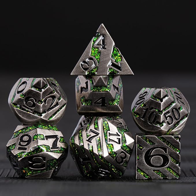 Stripe Metal Dice Set D&D,7PCS Solid Metal Glitter Dice with Gift Box,RPG Polyhedral Dice Set for DND Table Game