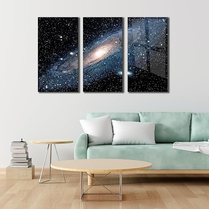 SpiritualHands Andromeda Space Galaxy Glass Wall Art Painting for Living Room, Tempered Glass Modern Prints Decor, Large Vivid Color Panel for Bedroom, Kitchen, or Office