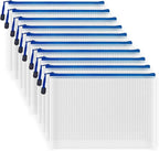 AUSTARK 10 Pcs Zipper File Bags, Waterproof Plastic Mesh Pouch for Office School, Board Game Storage Bags (B5 Size 11.4''x8.2'', White and Blue)