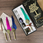 Feather Pen and Ink Set,quill pen ink set,Antique Calligraphy Pen with 4 Replaceable Nibs,2 Bottle of ink,Pen Holder Christmas Gift for Men&Women.(Green)