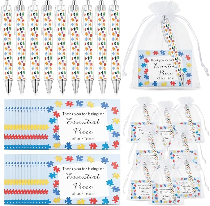 35 Sets Team Gifts 35 Puzzle Pens Bulk Retractable Ballpoint Pen 35 Thank You Cards and Organza Bags Appreciation Gifts for Coworker Employee Team Staff Teacher Nurse Student