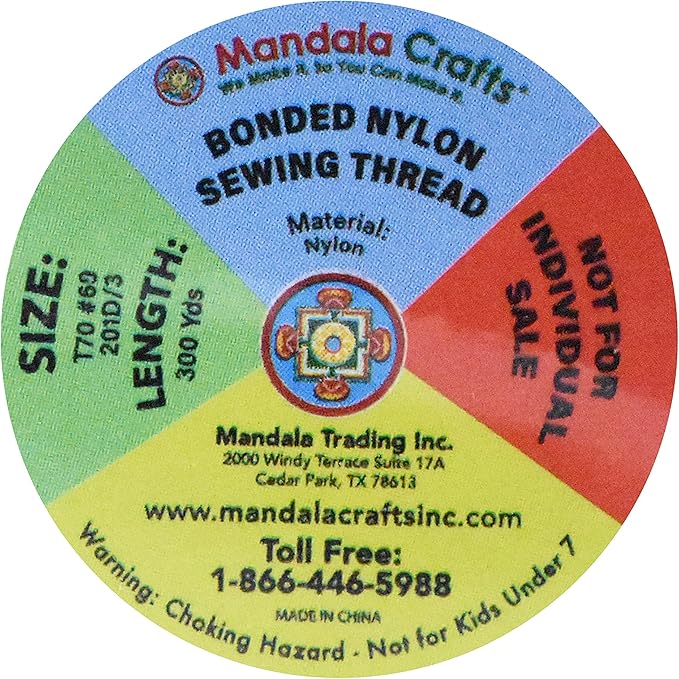 Mandala Crafts Bonded Nylon Thread 12 Assorted Vibrant Colors Heavy Duty Sewing Threads - 3600 YDs Size 69 210D T70 Tex 70 Thread for Leather Jeans Weaving Outdoor Marine Upholstery Threads