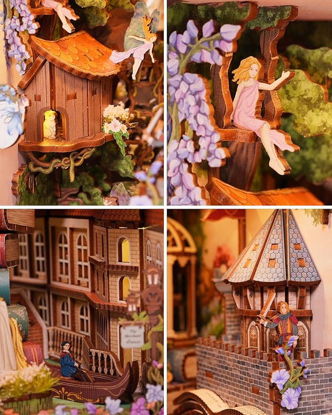 Tonecheer x British Library DIY Book Nook Kit, Shakespeare 3D Wooden Puzzle for Adults, Miniature House Kit Booknook Bookshelf Insert Decor with LED Lights Craft Gifts (Shakespeare's Verse)