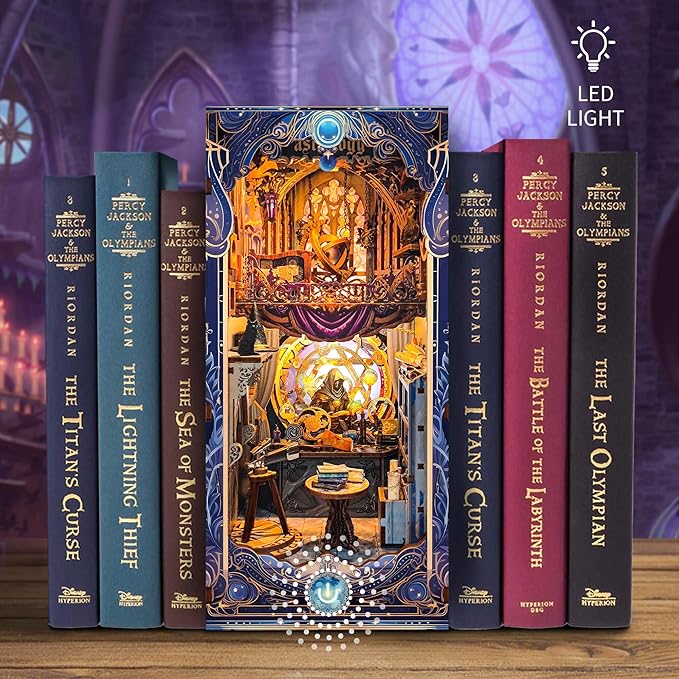 DIY Book Nook Kit, Miniature Dollhouse Booknook Kit, 3D Wooden Puzzle Bookend Bookshelf Insert Decor Diorama Kit with LED Light for Teens and Adults (Star Map Secrets)