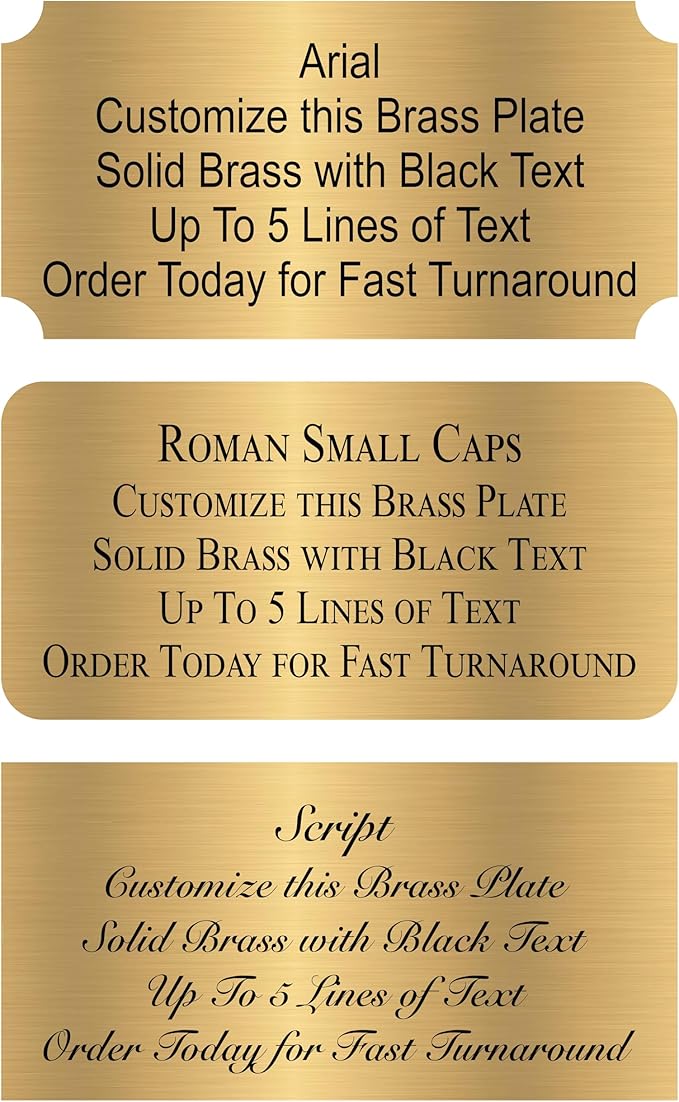Personalized, Custom Brushed Gold Solid Brass Plate - Sizes 1x3, 1x4, 2x4, 2x6, 2x8, 3x6 - Picture Frame Name Label Art Tag for Frames, with Adhesive Backing - Indoor use only - 4 Tags