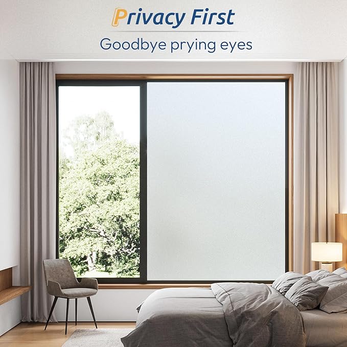 rabbitgoo Window Privacy Film, Frosted Glass Window Clings, Static Cling UV Heat Blocking Door Stickers for Home Bathroom, Removable Indoor Decal Coverings Day and Night, Pure, 29.5 x 78.7 Inches
