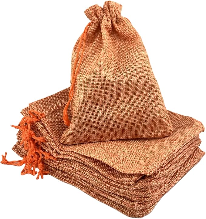 Palmhomee Pack of 25 Burlap Gift Bags with Drawstring Linen Jewelry Pouches Wedding Hessian Jute Bags for Birthday Jewelry and Treat Pouches Party Wedding Favors Gift Art (5x7 Inch, Orange)