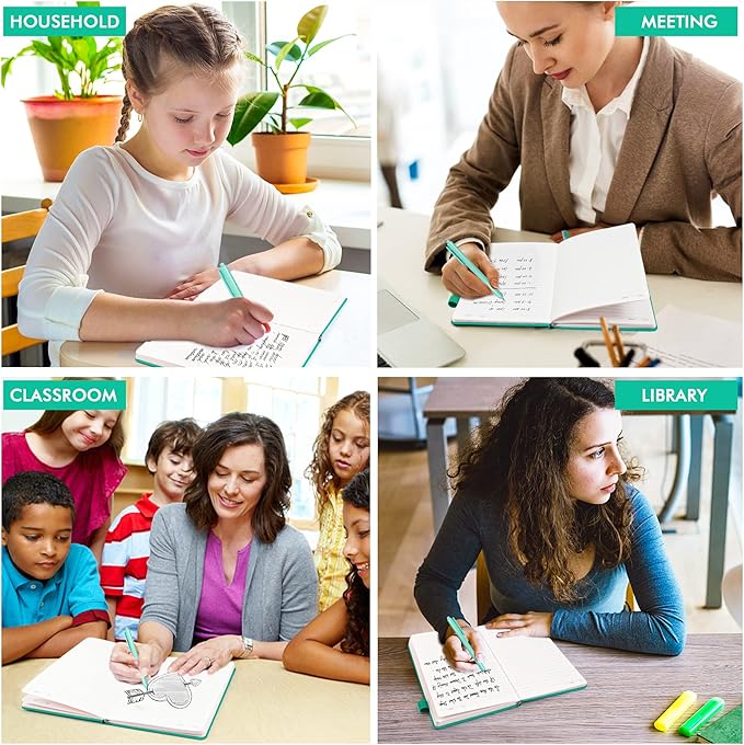 feela 5 Pack Notebooks Journals Bulk, Hardcover Notebook Classic Ruled Lined Journals with Pen Holder for Women Girls School Business Supplies, with 5 Black Pens, 120 GSM, 5.1”x8.3”, A5, Aqua