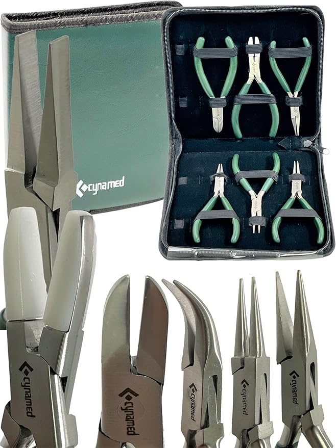 Premium 7-Pcs Jewelers Pliers Set Jewelry Tools Kit -Jewelry Making Pliers Tools with Needle Nose Pliers/Chain Nose Pliers, Round Nose Pliers, Nylon Jaw Pliers, Wire Cutter, Bent Nose Pliers With Case