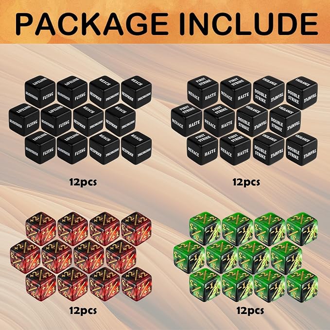 48 Pieces Abilities Keywords MTG Dice Counters Plus One Life Counter Dice Bulk Creature Stats Buff Tokens Dice Set for Magic The Gathering, MTG, Card Games Accessories