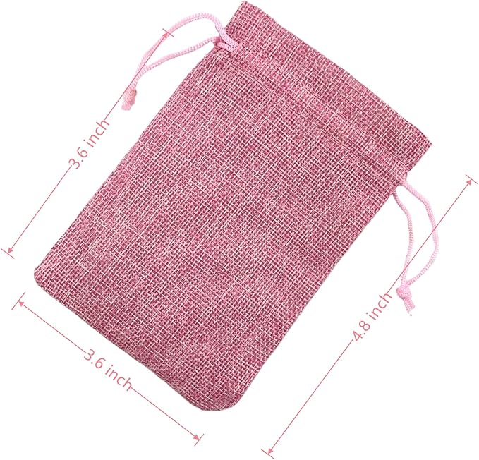 Palmhomee Pack Of 25 Burlap Gift Bags with Drawstring Linen Jewelry Pouches Wedding Hessian Jute Bags for Birthday and Treat Pouches Party Wedding Favors Gift (3.6x4.8 Inch, Pink)