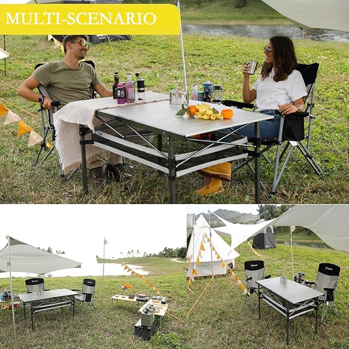 KingCamp Folding Camping Table, Portable Camp Table Foldable Aluminum Roll Up Seamless Desktop with Storage and Tall Legs for Outdoor Backyard Picnic