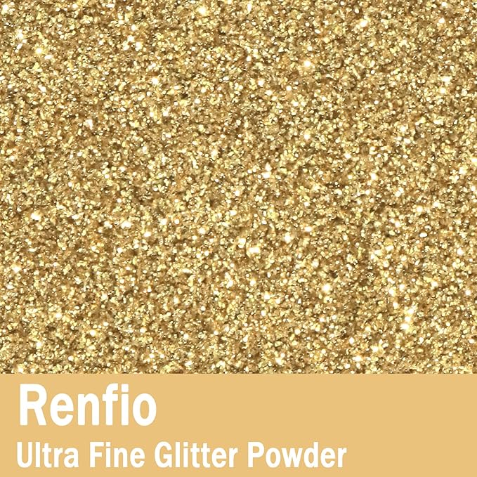 Renfio Ultra Fine Glitter Powder Metallic Resin Glitter 2.11 Oz (60g) PET Flakes Crafts Sequins 1/128" 0.008" 0.2mm Epoxy Chips Flakes for Tumblers Slime Decoration - Champagne Gold