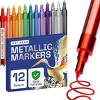 ARTISTRO 12 Metallic Paint Pens for Glass, Rock Painting, Ceramic, Wood, Fabric, Pebbles, Scrapbook Journals, Photo Albums, Card Stocks - Acrylic Paint Markers Extra-Fine Tip 0.7mm