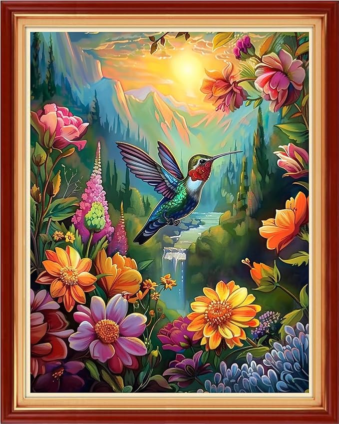 Dimensean Stamped Cross Stitch Kits Full Range of Embroidery Patterns Starter Kits for Beginners Adult or Kids DIY Cross Stitches Needlepoint Kits 11CT-Sunrise Hummingbird 16x20 inch