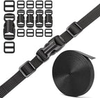 5/8" Buckle and Strap Set: 6 Yards of Thick Nylon Webbing, 6 Pack Quick Side Release Adjustable Plastic Buckles, 12 Tri-Glide Slide Clips, Black (5/8" Combo Set)